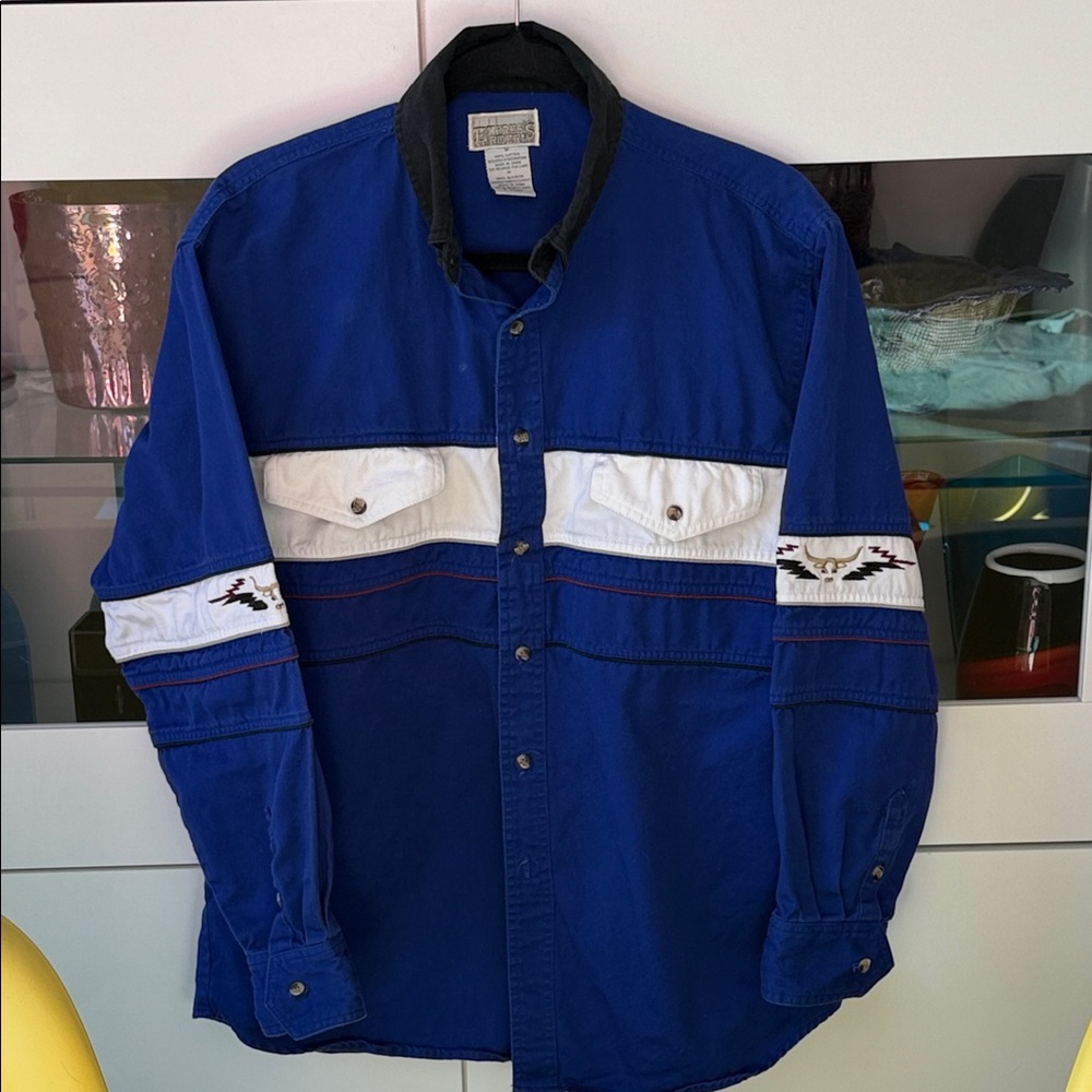 Vintage 90s Wrangler Western Expressions Color-Block Longhorn Shirt Collector’s